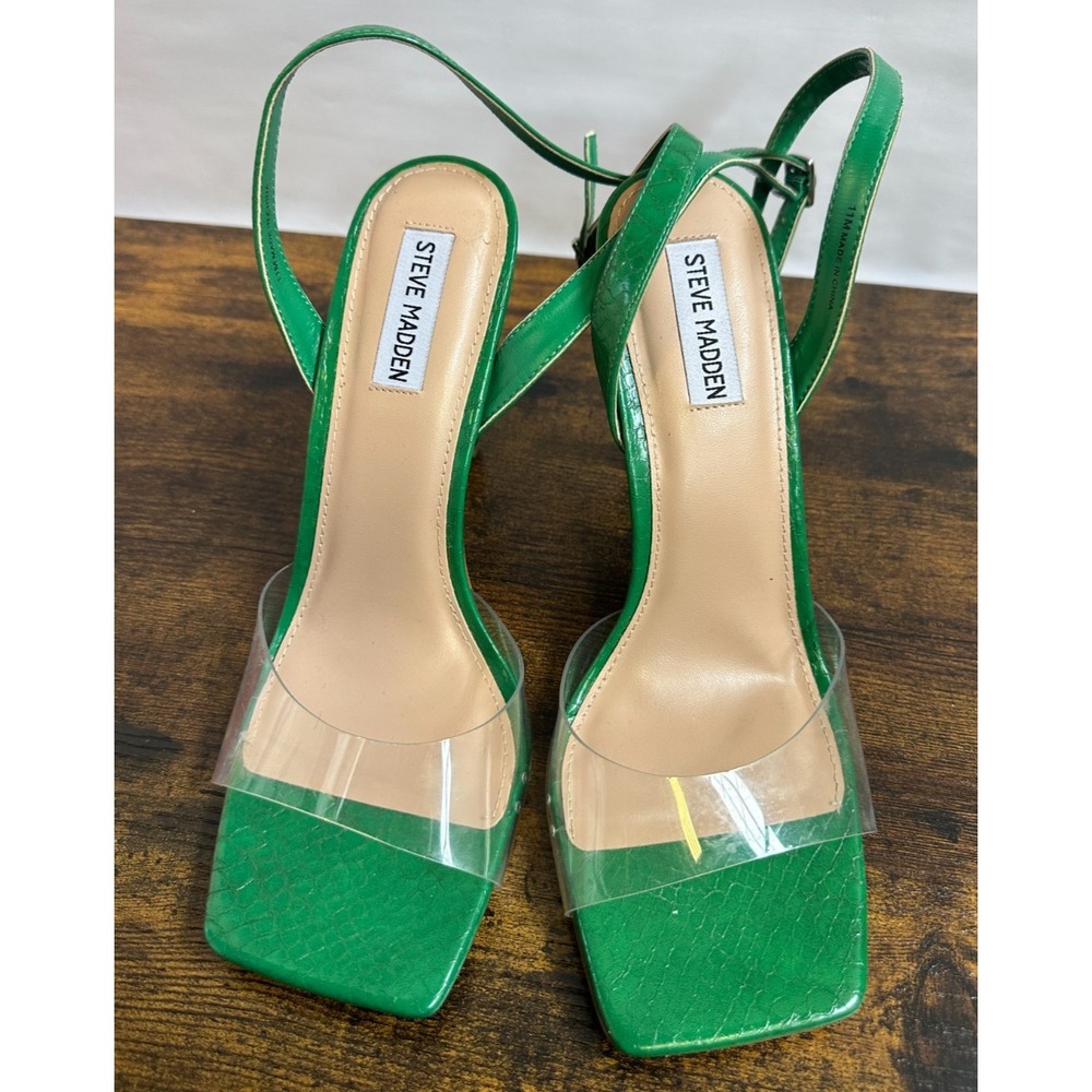 Steve Madden Jessenia Green Croc Embossed Clear Strap Square Toe Heels 11 M - Picture 5 of 12